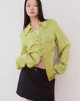 "Mercerized Spring Shadow" Acetate Shirt Women's Hollow String Pleated Slimming Long Sleeve Shirt - variant_title