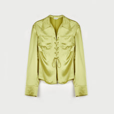 "Mercerized Spring Shadow" Acetate Shirt Women's Hollow String Pleated Slimming Long Sleeve Shirt - variant_title