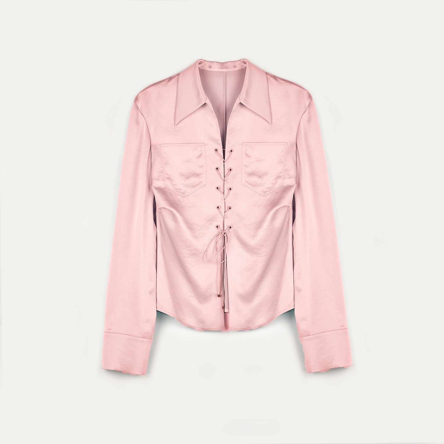 "Mercerized Spring Shadow" Acetate Shirt Women's Hollow String Pleated Slimming Long Sleeve Shirt - variant_title