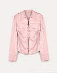 "Mercerized Spring Shadow" Acetate Shirt Women's Hollow String Pleated Slimming Long Sleeve Shirt - variant_title