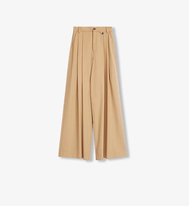 Merino wool blended double pleated wide - leg pants for women, versatile, drapey and comfortable casual trousers - variant_title