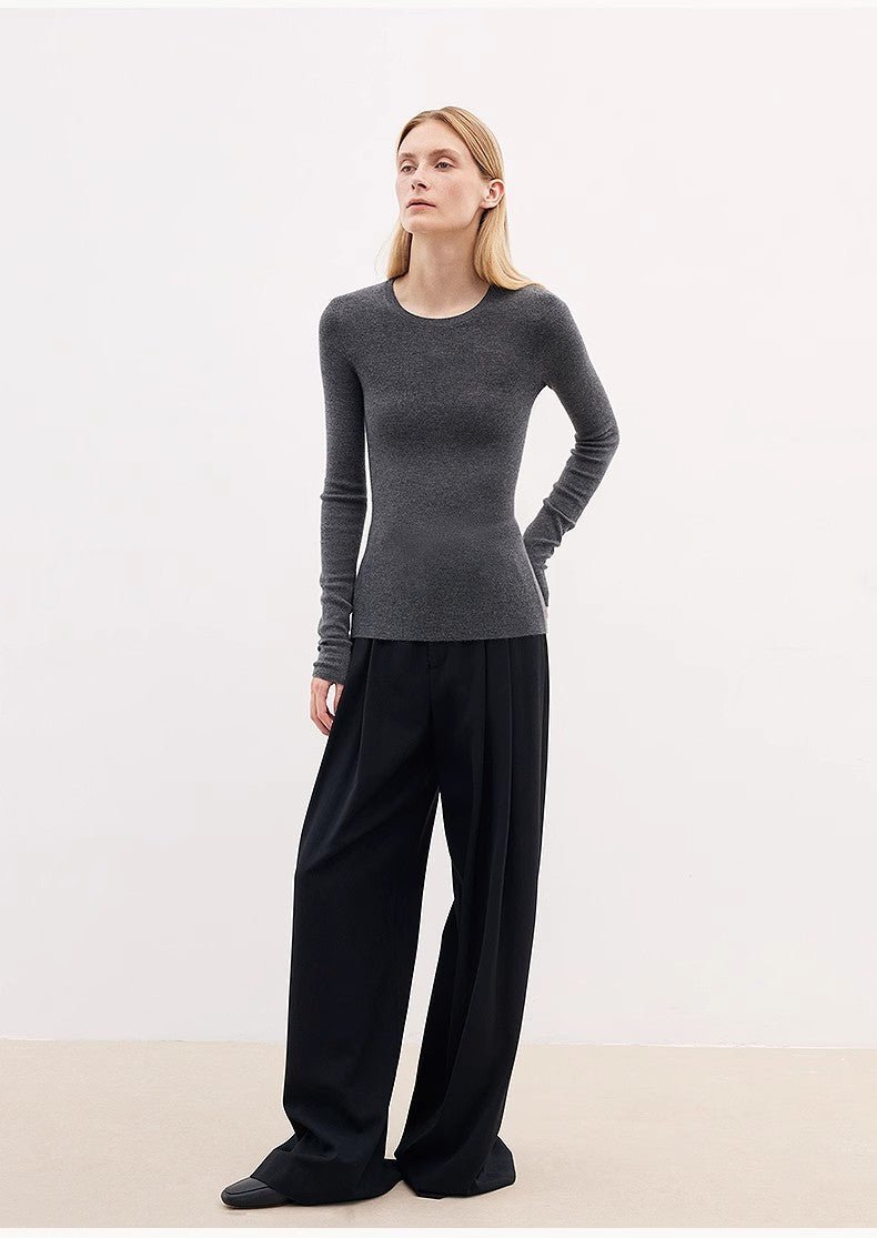 Merino wool blended double pleated wide - leg pants for women, versatile, drapey and comfortable casual trousers - variant_title