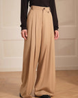 Merino wool blended double pleated wide - leg pants for women, versatile, drapey and comfortable casual trousers - variant_title