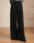Merino wool blended double pleated wide - leg pants for women, versatile, drapey and comfortable casual trousers - variant_title