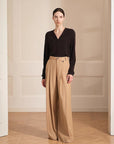 Merino wool blended double pleated wide - leg pants for women, versatile, drapey and comfortable casual trousers - variant_title