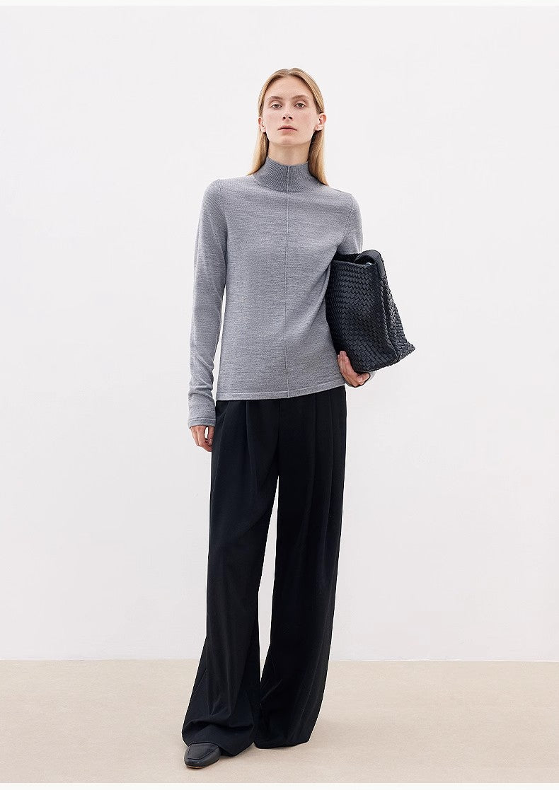 Merino wool blended double pleated wide - leg pants for women, versatile, drapey and comfortable casual trousers - variant_title