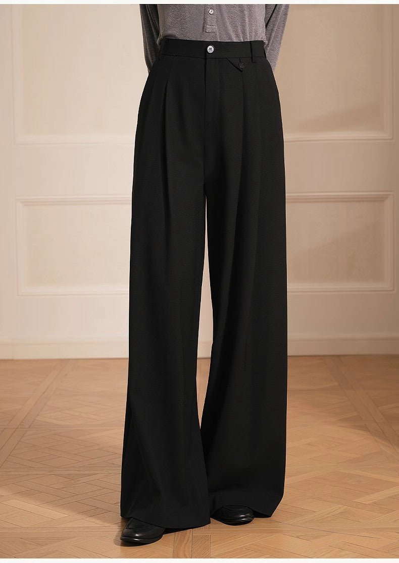 Merino wool blended double pleated wide - leg pants for women, versatile, drapey and comfortable casual trousers - variant_title