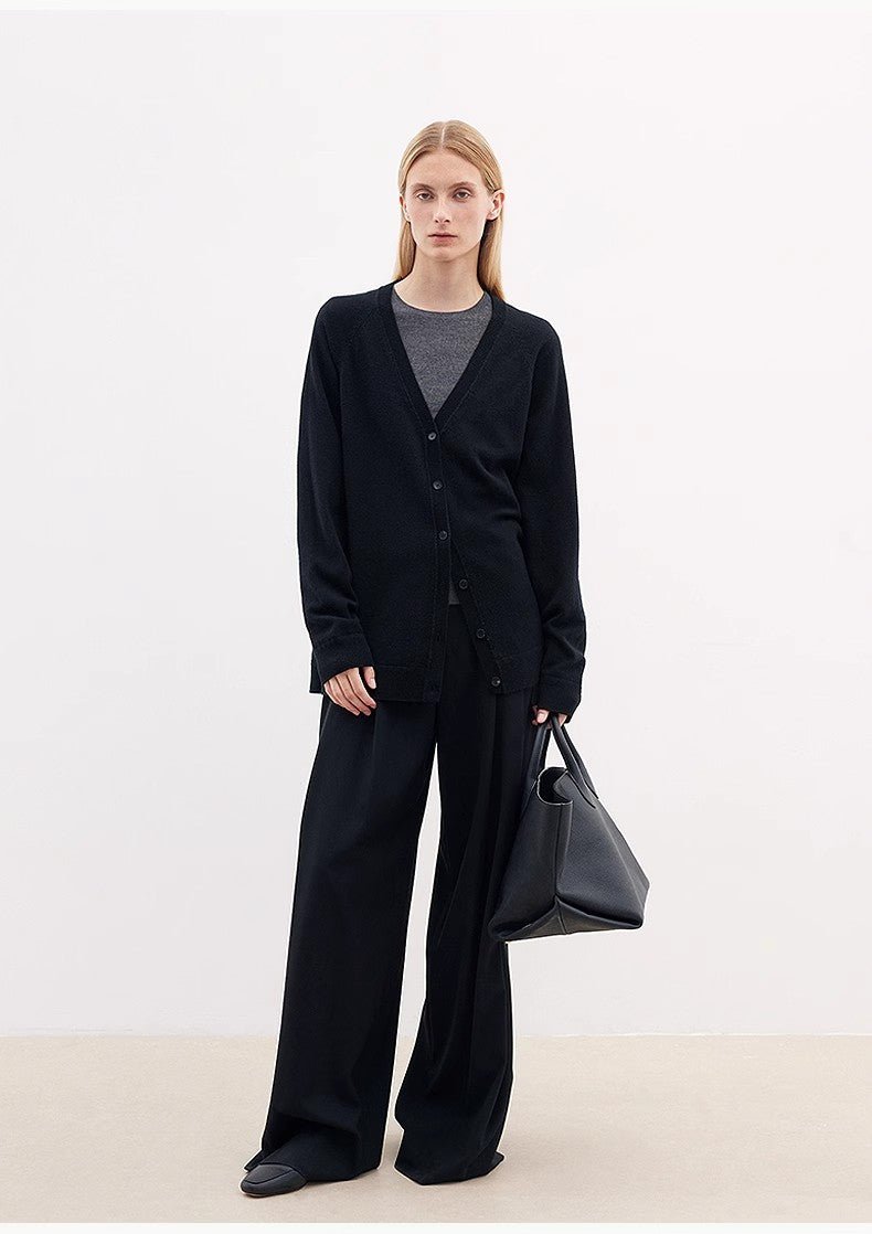 Merino wool blended double pleated wide - leg pants for women, versatile, drapey and comfortable casual trousers - variant_title