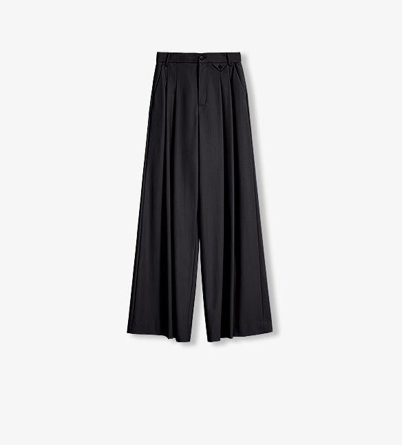 Merino wool blended double pleated wide - leg pants for women, versatile, drapey and comfortable casual trousers - variant_title
