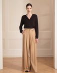 Merino wool blended double pleated wide - leg pants for women, versatile, drapey and comfortable casual trousers - variant_title