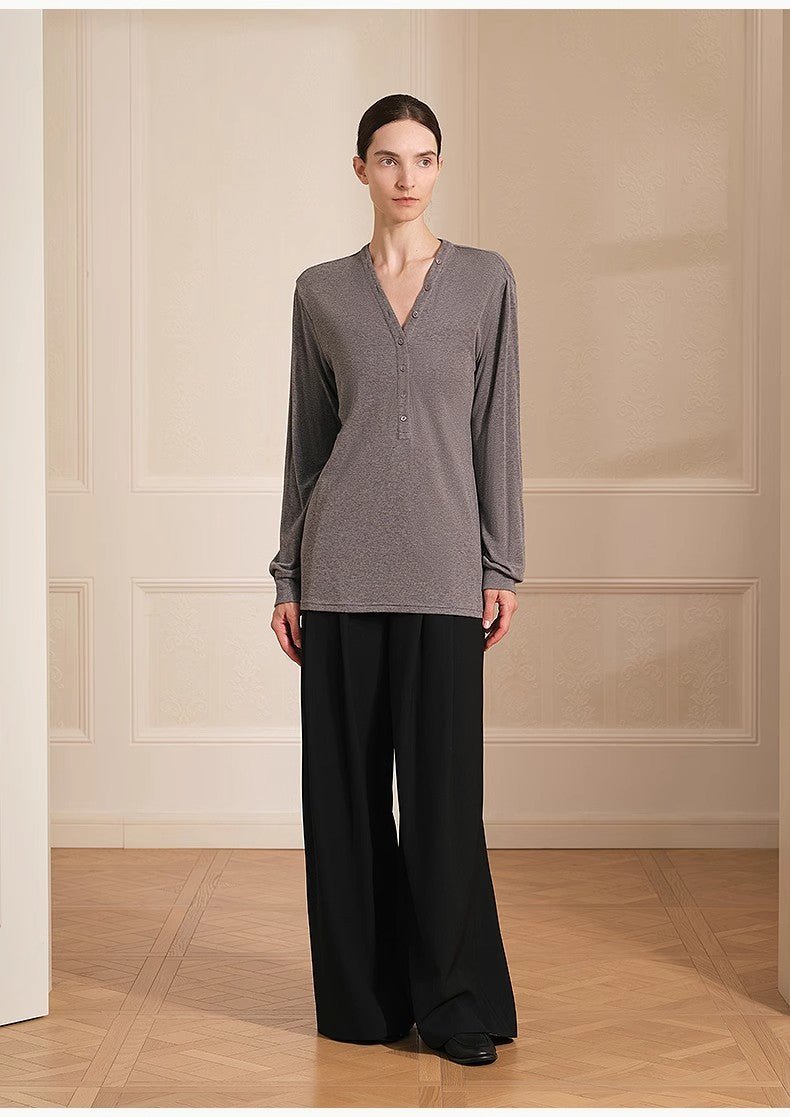 Merino wool blended double pleated wide - leg pants for women, versatile, drapey and comfortable casual trousers - variant_title