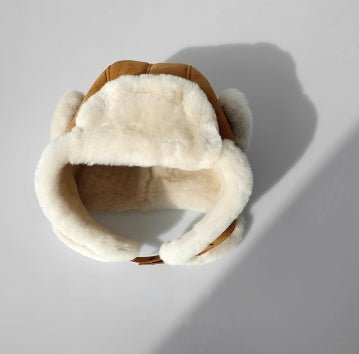 Merino wool warm earmuffs genuine leather suede aviator hat - variant_title