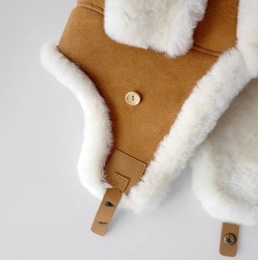 Merino wool warm earmuffs genuine leather suede aviator hat - variant_title