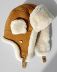 Merino wool warm earmuffs genuine leather suede aviator hat - variant_title