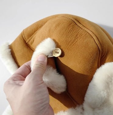 Merino wool warm earmuffs genuine leather suede aviator hat - variant_title