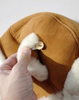 Merino wool warm earmuffs genuine leather suede aviator hat - variant_title