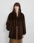 Meteor Variations Coffee mink coat on model, front view