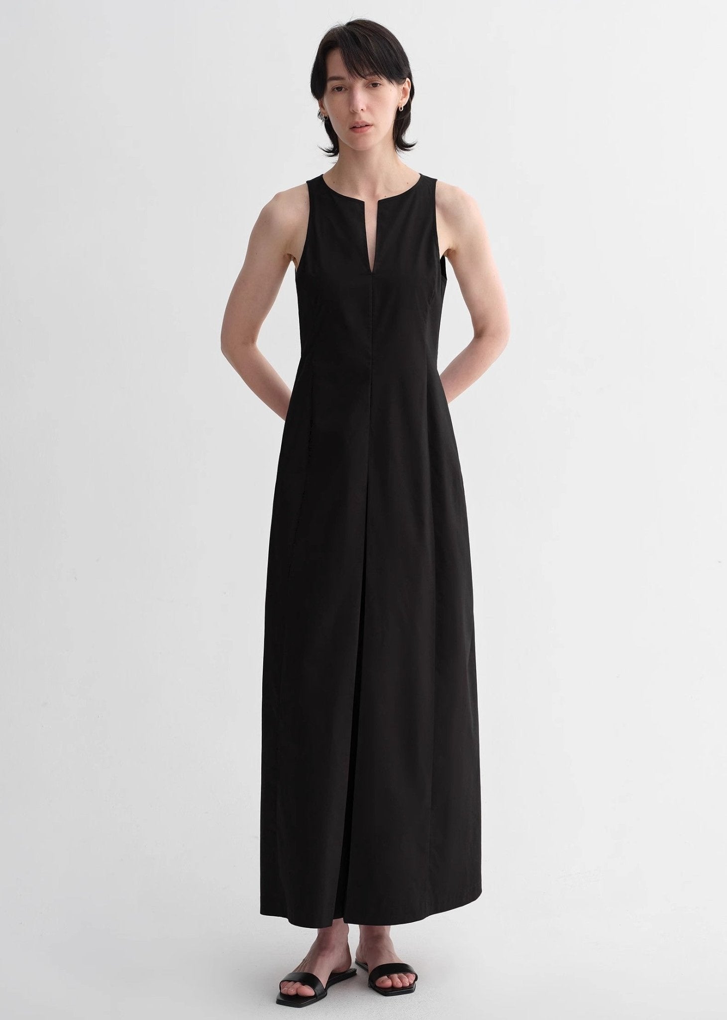 Micro - cocoon - shaped I - shaped pleated V - neck commuting slim - fitting split vest dress for women - variant_title