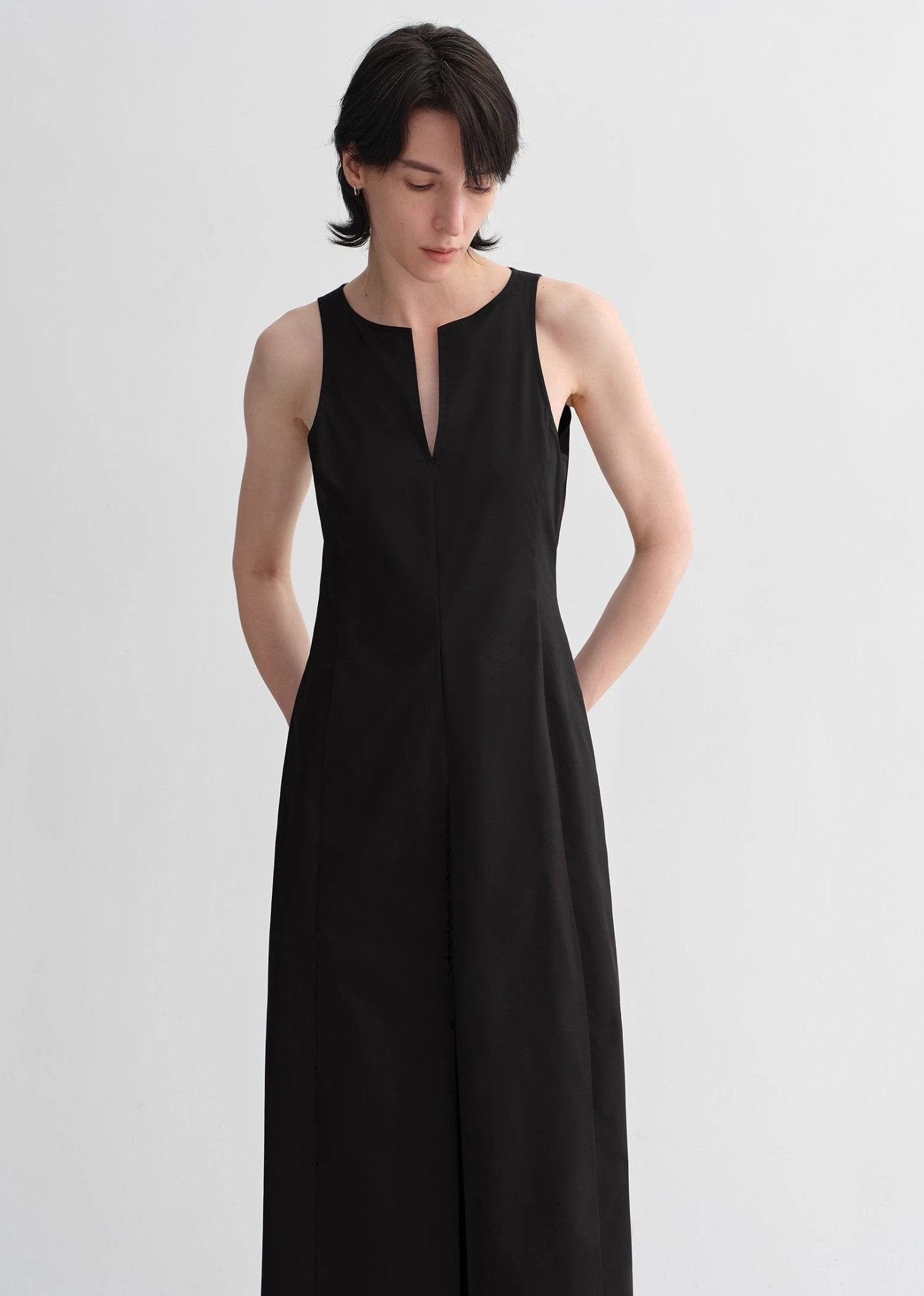 Micro - cocoon - shaped I - shaped pleated V - neck commuting slim - fitting split vest dress for women - variant_title