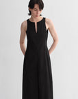 Micro - cocoon - shaped I - shaped pleated V - neck commuting slim - fitting split vest dress for women - variant_title