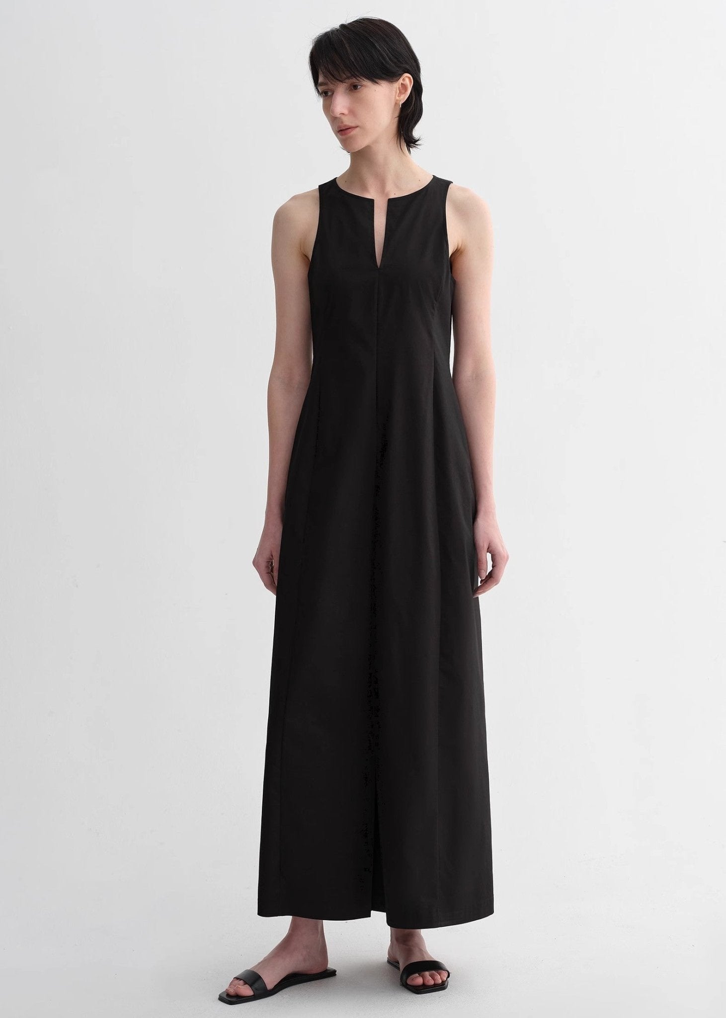 Micro - cocoon - shaped I - shaped pleated V - neck commuting slim - fitting split vest dress for women - variant_title