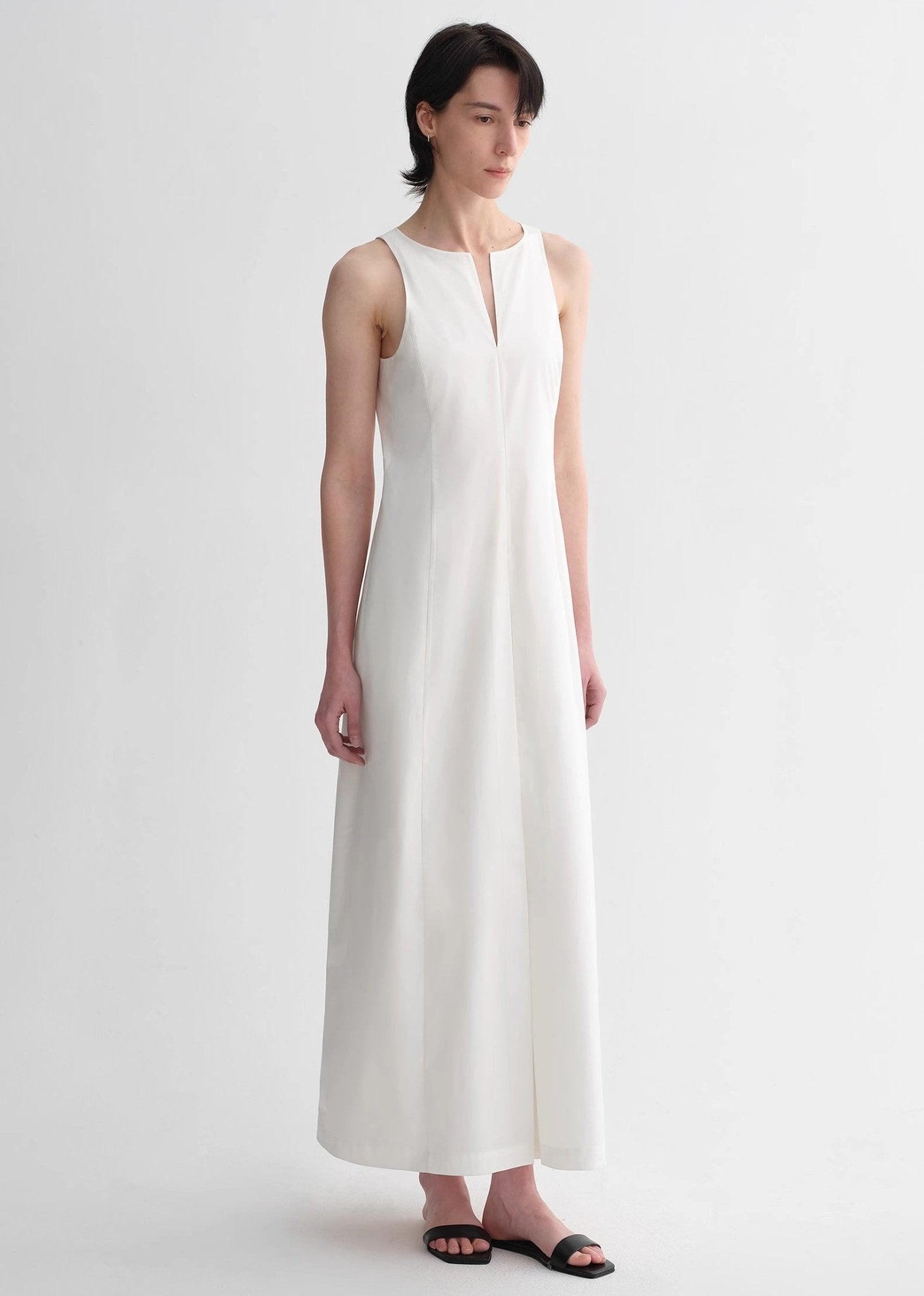 Micro - cocoon - shaped I - shaped pleated V - neck commuting slim - fitting split vest dress for women - variant_title