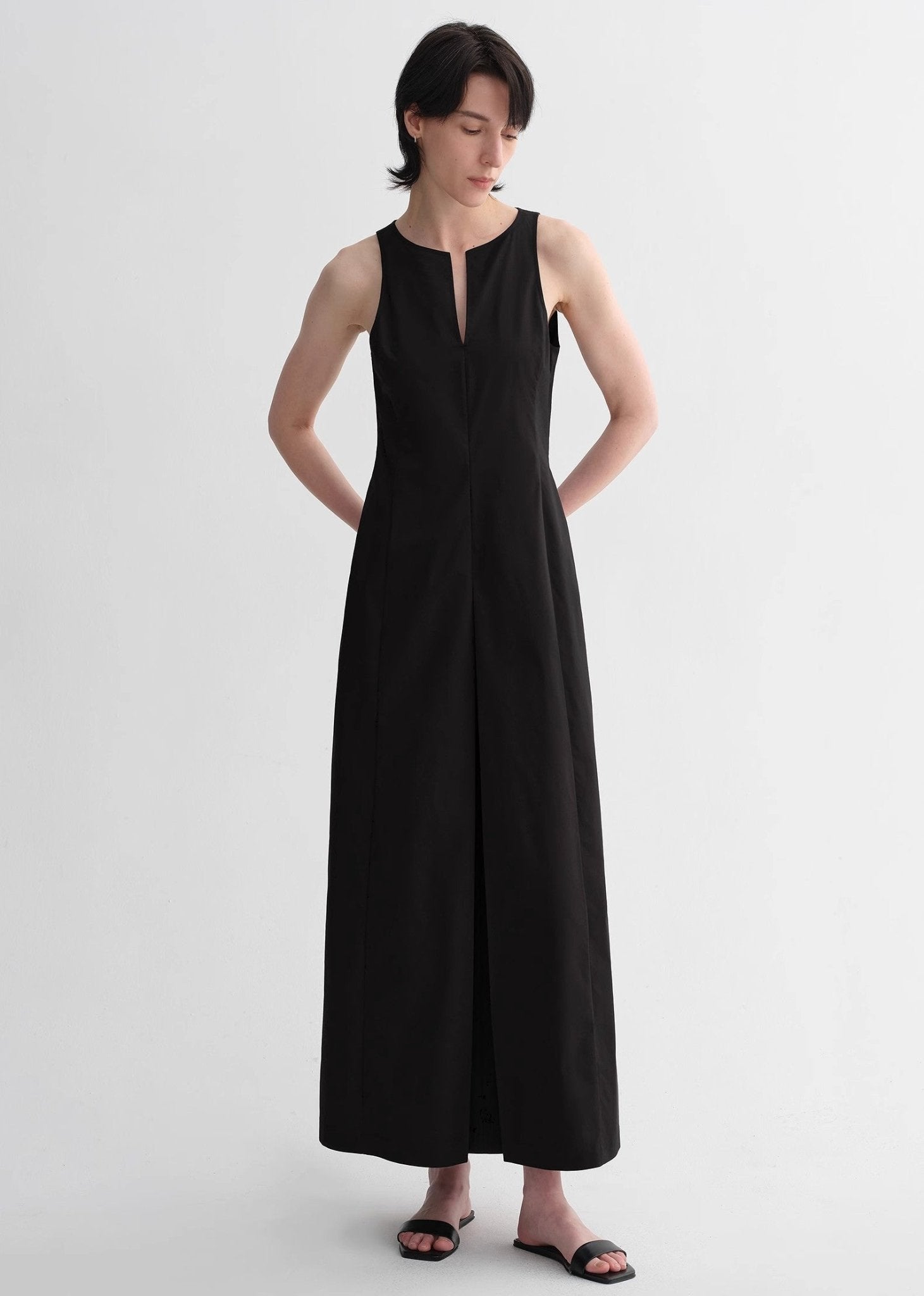 Micro - cocoon - shaped I - shaped pleated V - neck commuting slim - fitting split vest dress for women - variant_title