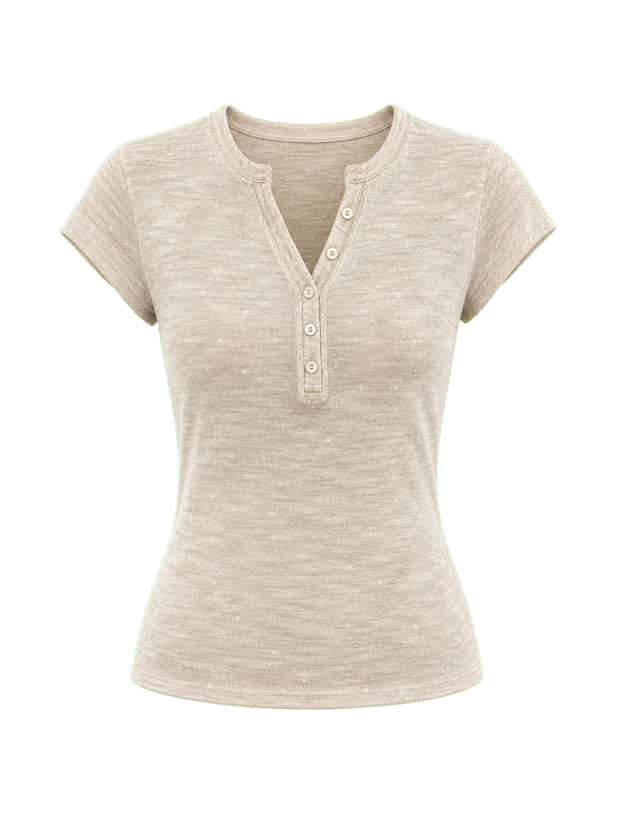 Minimalist Light Gap apricot sequined Henley T-shirt product cutout