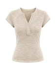 Minimalist Light Gap apricot sequined Henley T-shirt product cutout