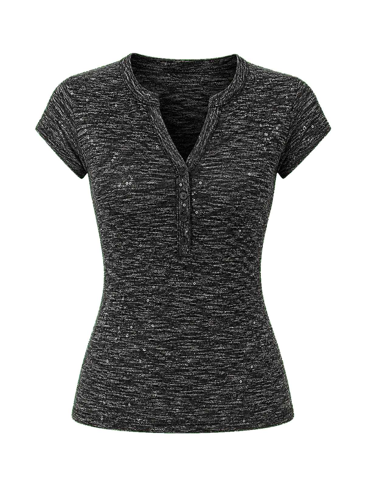 Minimalist Light Gap black sequined Henley T-shirt product cutout