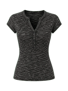 Minimalist Light Gap black sequined Henley T-shirt product cutout