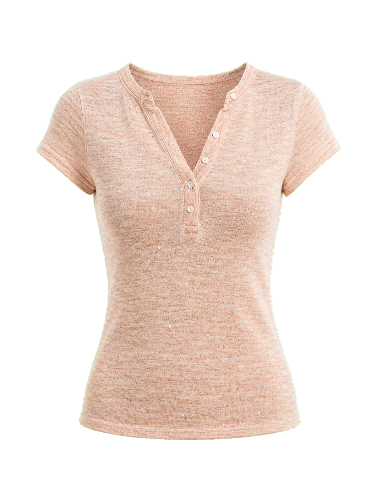 Minimalist Light Gap flower orange sequined Henley T-shirt product cutout