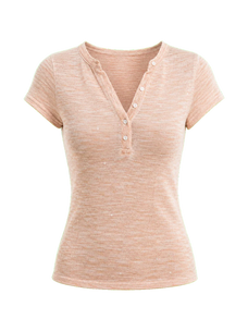 Minimalist Light Gap flower orange sequined Henley T-shirt product cutout