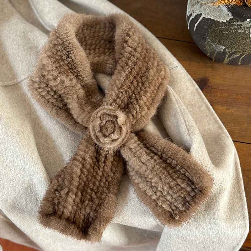 Mink fur flower fur scarf women's winter double - sided woven fur neck scarf - variant_title