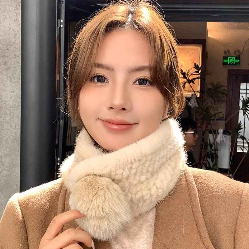 Mink fur scarf autumn and winter warm double - sided fox fur ball scarf - variant_title