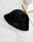 Black mink woven camellia flower bucket hat for women