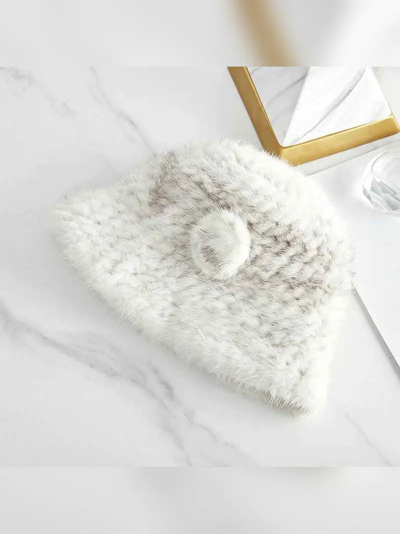 White mink woven camellia flower bucket hat for women