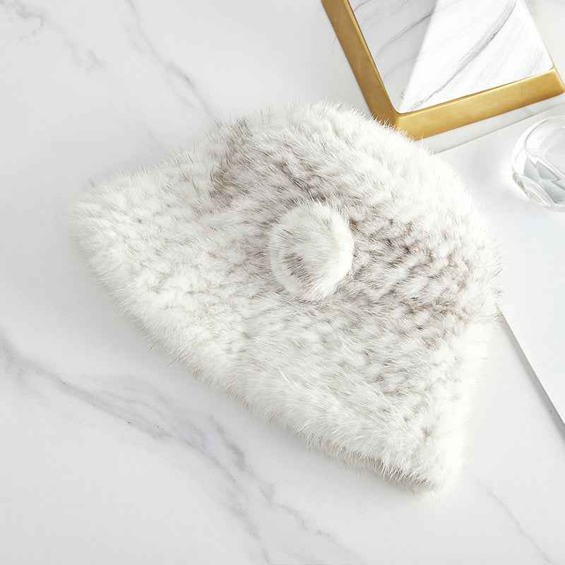 Mink Woven Fur Hat Women's Camellia Flower Bucket Hat - variant_title