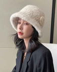 Mink Woven Fur Hat Women's Camellia Flower Bucket Hat - variant_title