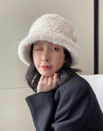 Mink Woven Fur Hat Women's Camellia Flower Bucket Hat - variant_title