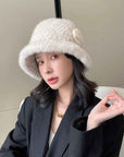 Mink Woven Fur Hat Women's Camellia Flower Bucket Hat - variant_title