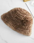 Mink Woven Fur Hat Women's Camellia Flower Bucket Hat - variant_title