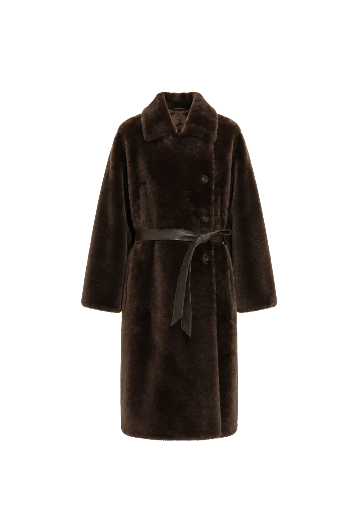 Mocha Phantom copper brown Merino shearling coat, front product view