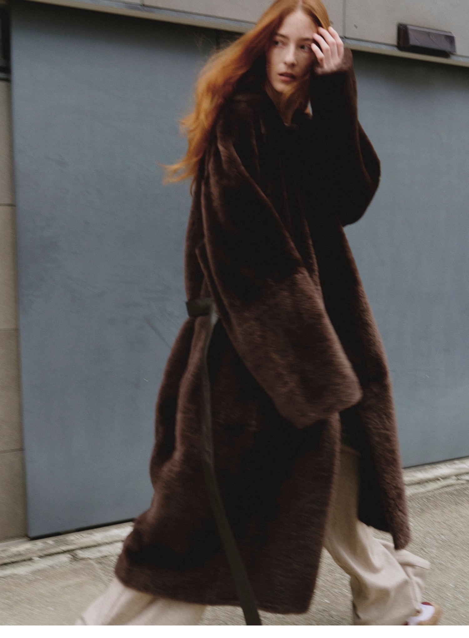 "Mocha Phantom" Merino wool dropped shoulder long asymmetric placket sheepskin coat - variant_title