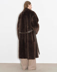 "Mocha Phantom" Merino wool dropped shoulder long asymmetric placket sheepskin coat - variant_title