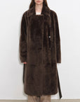 "Mocha Phantom" Merino wool dropped shoulder long asymmetric placket sheepskin coat - variant_title