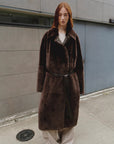 "Mocha Phantom" Merino wool dropped shoulder long asymmetric placket sheepskin coat - variant_title