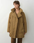 Fireladyfur Modern Introduction Khaki Sheepskin goose down parka without detachable fur collar full view