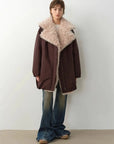 Fireladyfur Modern Introduction Brown Purple Tuscan wool collar goose down parka full-body front view