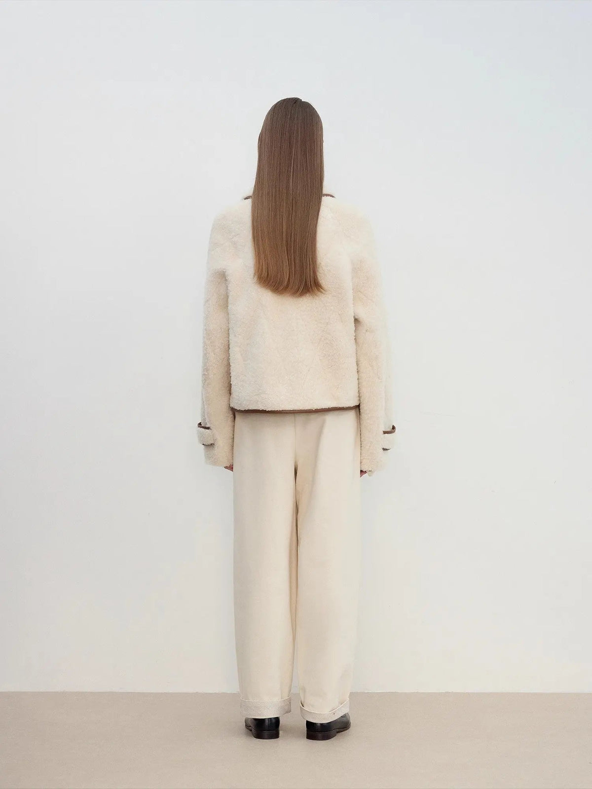Modern Milk Cafe off-white Merino shearling jacket, back view